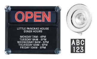Window or Glass Door Letter Board Sign with OPEN/CLOSED Header