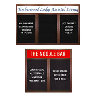 Indoor Enclosed Letter Boards, Wood Cabinet Display Case with Message Header | 2-3 Door Models in 20 Sizes