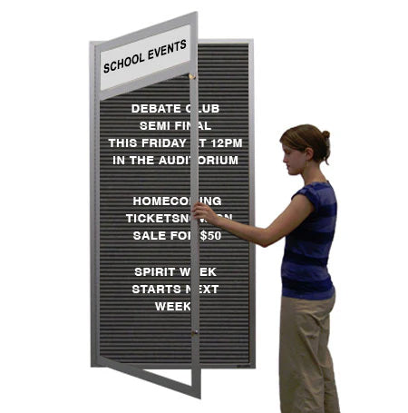 X Large, Indoor Letter Board Display Cases + LED Light + Message Header, Single Door, Metal Cabinet 10 Sizes